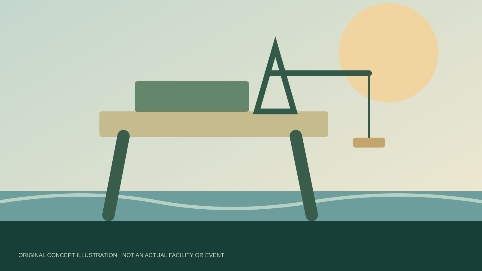 Original concept illustration of stylised offshore energy platform; not an actual issuer facility or event.