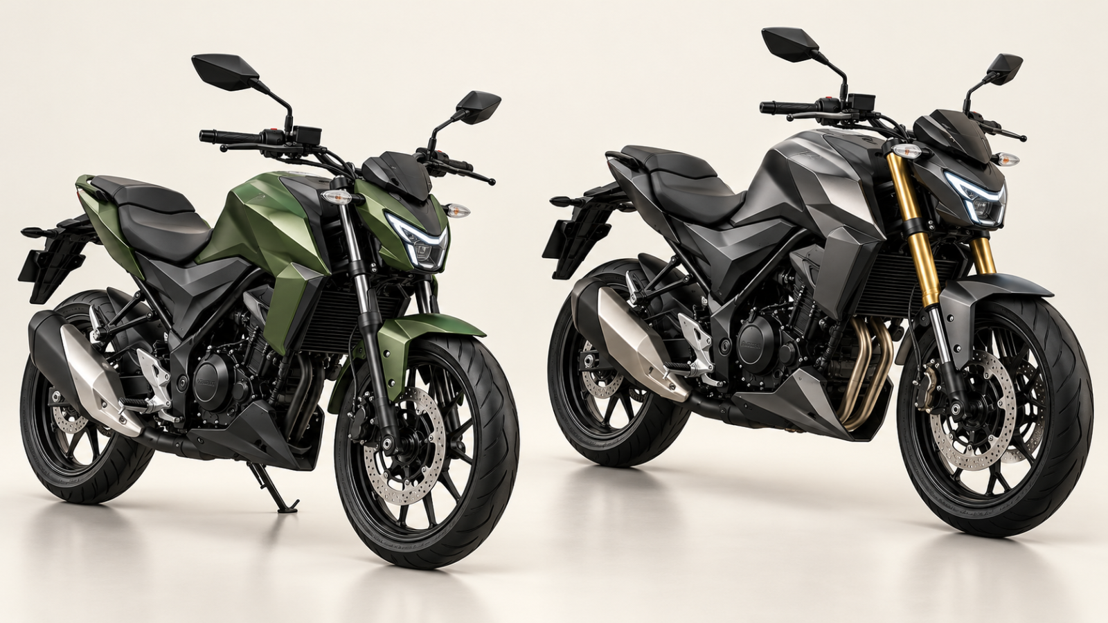 AI-generated conceptual illustration of two generic street motorcycles beside a dealership; not actual Hero Xtreme motorcycles or a real launch photograph.