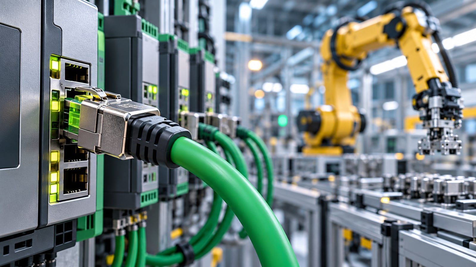 AI-generated industrial Ethernet connector and factory automation modules.