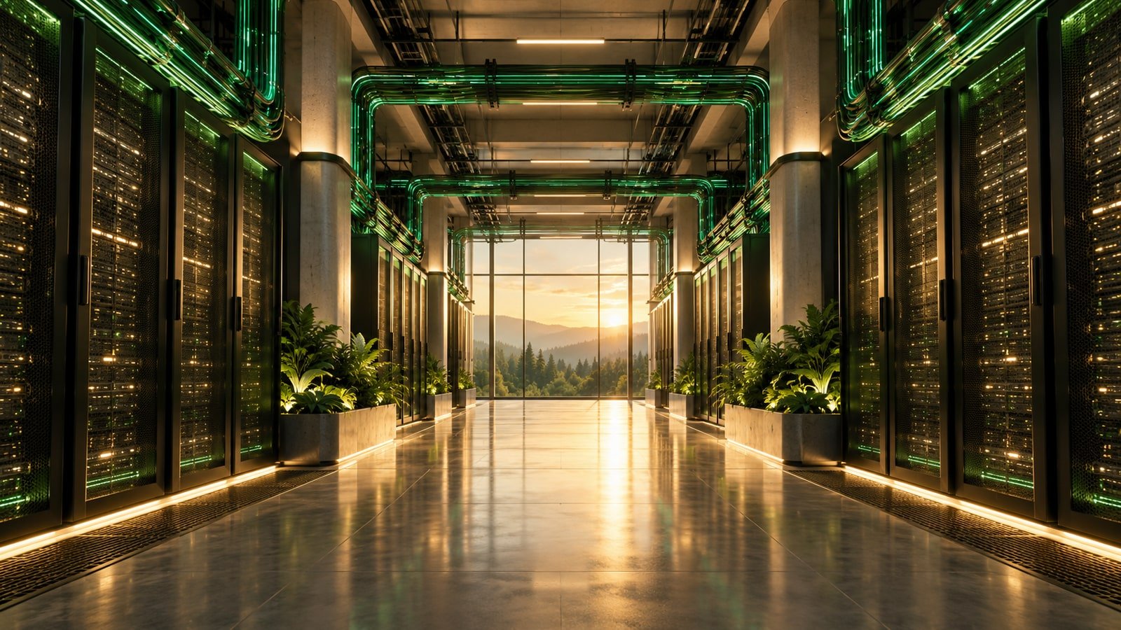 AI-generated concept: Fictional data-centre fibre corridor. Not an actual issuer facility, product or event.