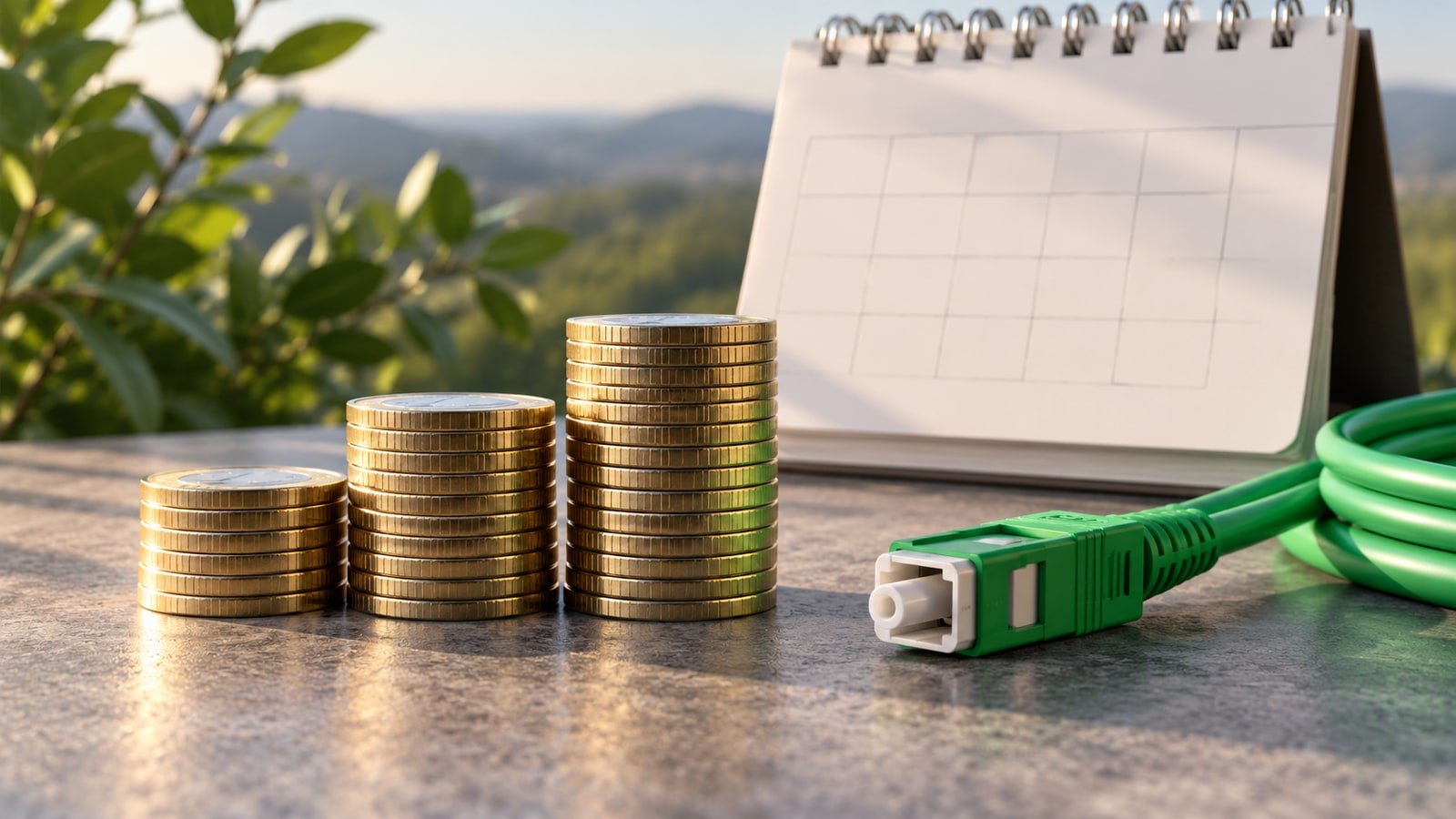 AI-generated concept of euro coins beside an unbranded dividend calendar and network components; not an actual Nokia document or payment record.