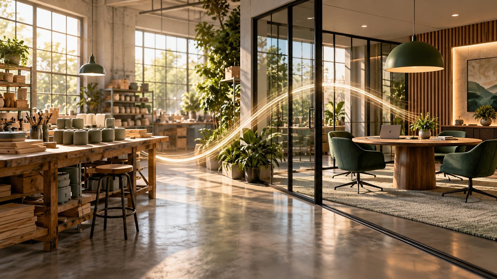 AI-generated commercial-lending concept showing a business workspace.