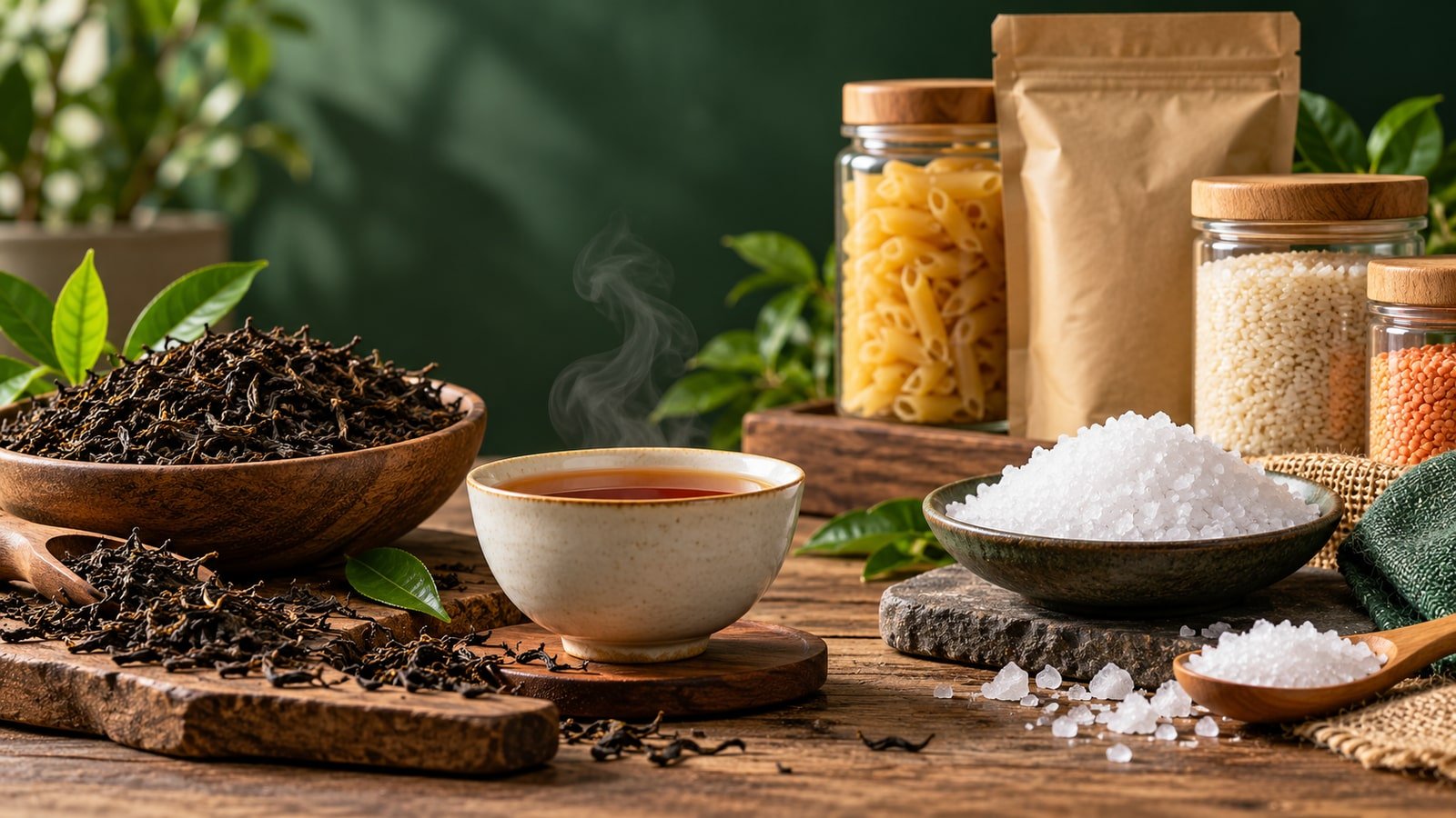 AI-generated concept: Unbranded tea, salt and pantry still life. Not an actual issuer facility, product or event.