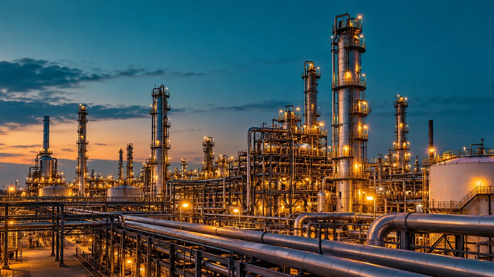 AI-generated conceptual illustration of generic unbranded refinery pipes, distillation towers and fuel-storage tanks; not an actual Valero site, operating event or emissions record.